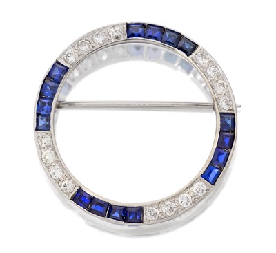 Lot 91 - A Synthetic Sapphire and Diamond Brooch, the...
