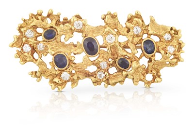 Lot 2254 - An Abstract 18 Carat Gold Sapphire and Diamond Brooch