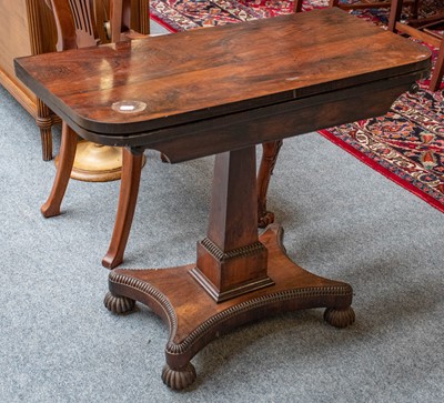 Lot 1283 - A Regency rosewood foldover card table, 91cm...