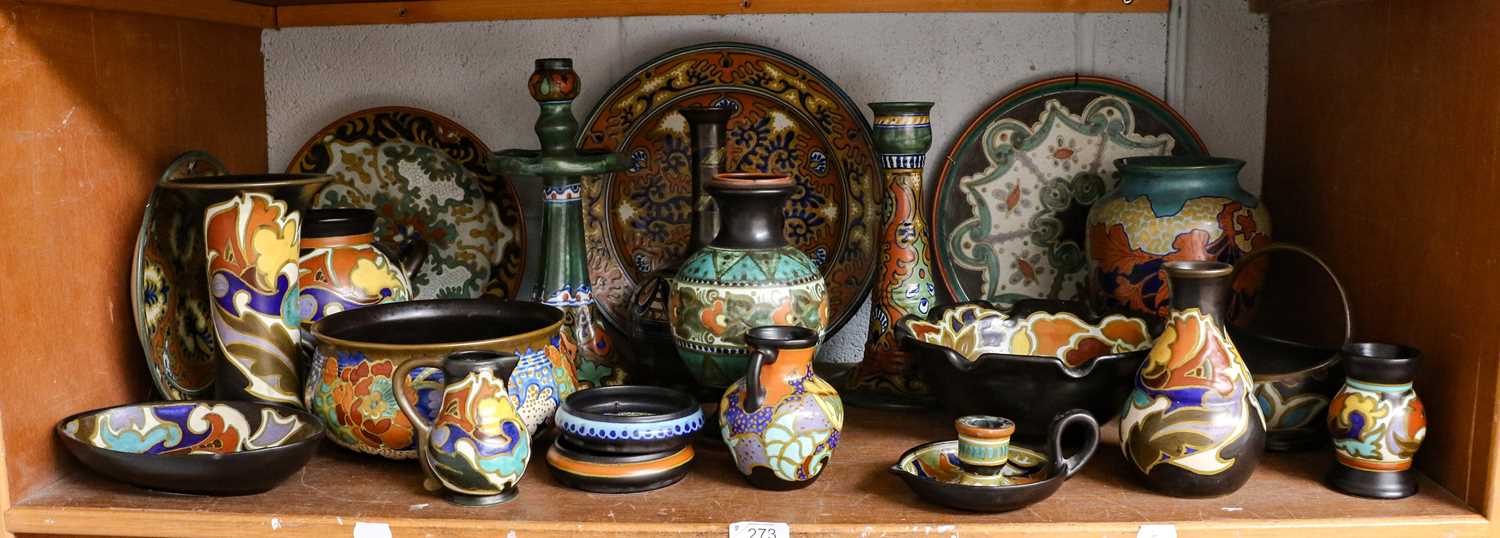 Lot 273 - Collection of Gouda pottery including charger,...