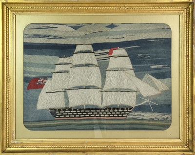 Lot 334 - A Sailor's Woolwork Picture, 19th century,...