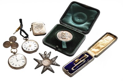 Lot 24 - Two silver pocket watches, silver vesta, small...