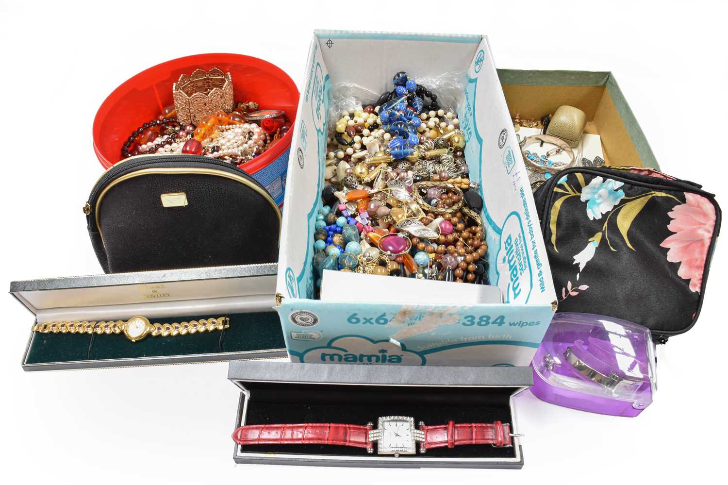 Lot 304 - Three boxes of costume jewellery including a...