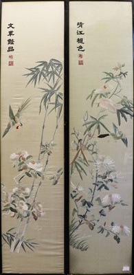Lot 160 - A Pair of Chinese Embroidered Silk Panels,...