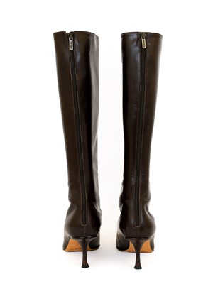 Lot 3012 - Pair of Jimmy Choo Dark Tan Long Leather Boots,...