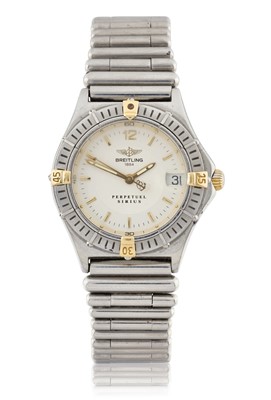 Lot 2388 - Breitling: A Lady's Stainless Steel Calendar Centre Seconds Wristwatch