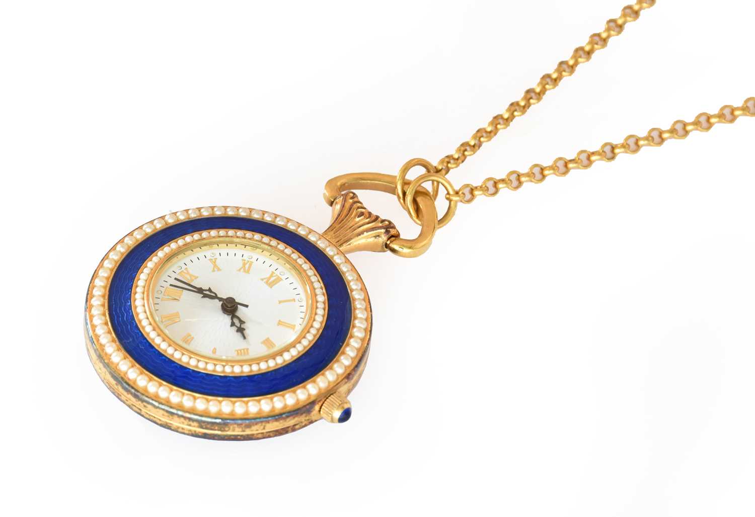 Lot 163 - Blue enamal pocket watch with chain