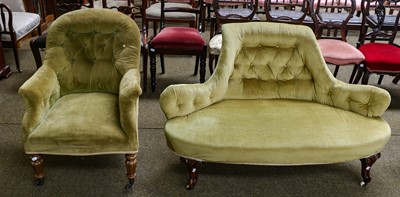 Lot 1269 - A Victorian button back parlour settee on...