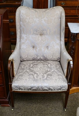 Lot 1271 - An Edwardian inlaid mahogany and upholstered...