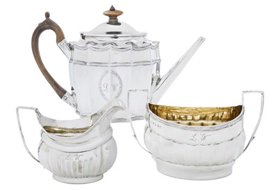 Lot 2189 - A George III Silver Teapot and An Associated George III Silver Cream-Jug and Sugar-Bowl
