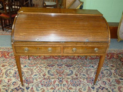 Lot 1176 - A George III Satinwood and Tulipwood Banded Desk, late 18th century, the tambour front with...