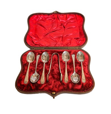 Lot 110 - A cased set of six Victorian engraved silver...