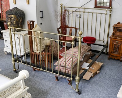 Lot 1129 - A Victorian brass double bedstead, 154cm by...