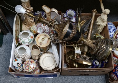 Lot 404 - Four boxes of ceramics and metalware including...