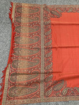 Lot 2153 - Early 20th Century Red Wool Shawl with Woven...