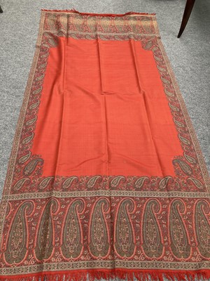 Lot 2153 - Early 20th Century Red Wool Shawl with Woven...