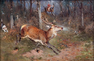 Lot 1038 - William Woodhouse (1857-1937) Full cry A stag...