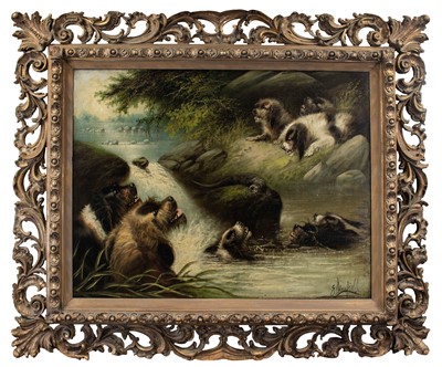 Lot 1044 - Edward Armfield (1817-1896) Otter hunting...