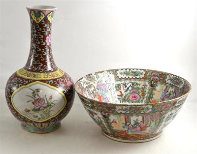 Lot 12 - A large famille rose bowl (a.f.) and a tall Chinese vase