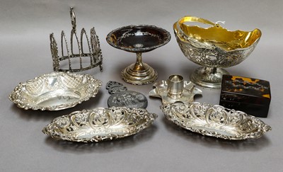 Lot 87 - Three silver bon bon dishes, a pair of silver...