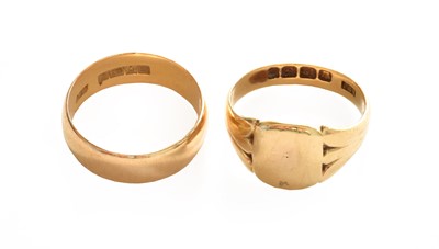 Lot 7 - An 18 carat gold band ring, finger size N; and...