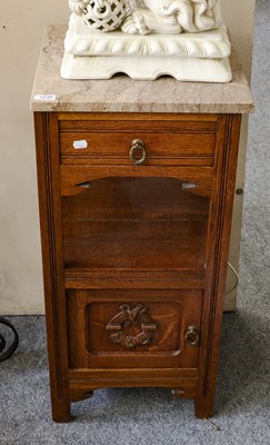 Lot 1235 - A pair of marble topped Arts & Crafts bedside...