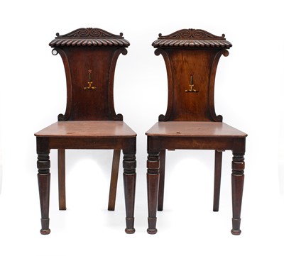 Lot 176 - A Pair of William IV Mahogany Hall Chairs,...
