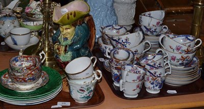Lot 28 - Ironstone tea wares, majolica etc on two trays