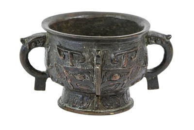 Lot 203 - A Chinese Bronze Censer, in Archaic form,...