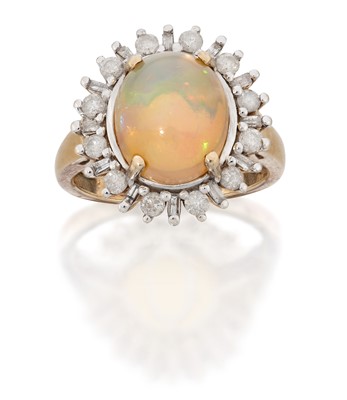 Lot 2130 - A 9 Carat Gold Opal and Diamond Cluster Ring