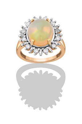Lot 2130 - A 9 Carat Gold Opal and Diamond Cluster Ring