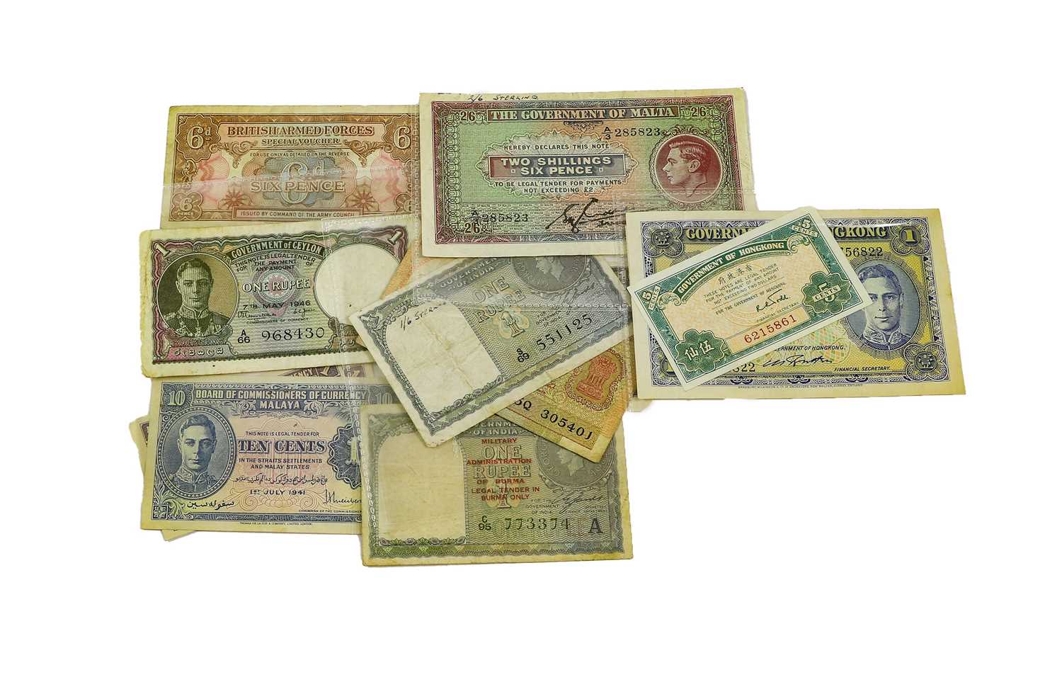 Lot 489 - 12 x Commonwealth Banknotes, to include: Burma:...