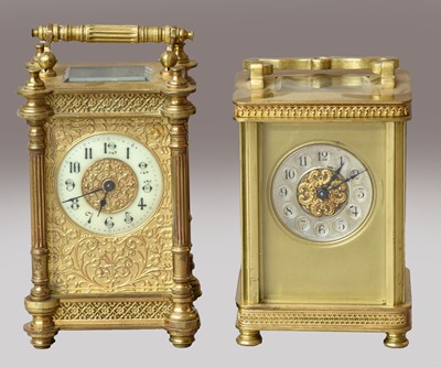 Lot 130 - A brass carriage timepiece, circa 1900, Arabic...