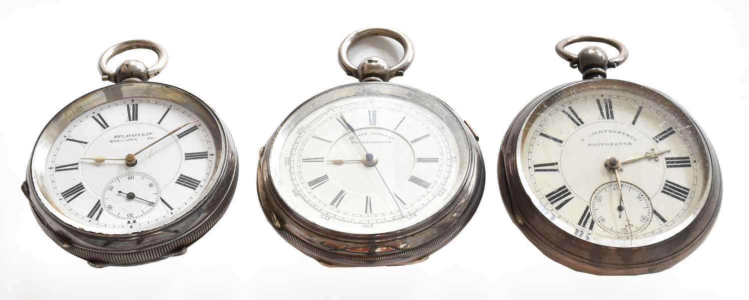 Lot 41 - A silver chronograph pocketwatch another...