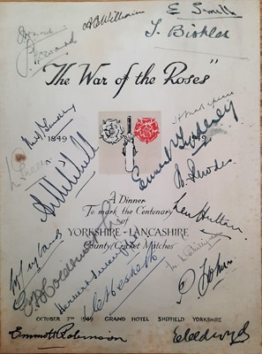 Lot 1 - The War Of The Roses Centenary Cricket Match Dinner 1849-1949