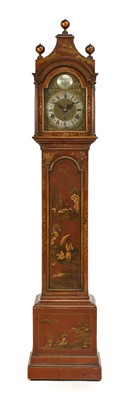 Lot 675 - A Red Chinoiserie Chiming Small Longcase Clock,...