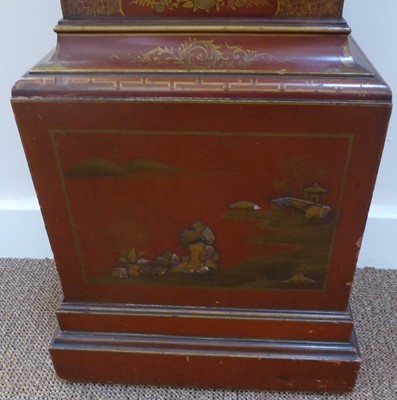 Lot 675 - A Red Chinoiserie Chiming Small Longcase Clock,...