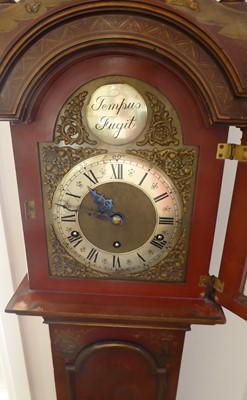 Lot 675 - A Red Chinoiserie Chiming Small Longcase Clock,...