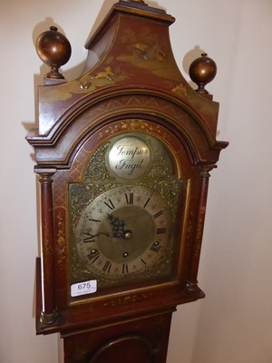 Lot 675 - A Red Chinoiserie Chiming Small Longcase Clock,...