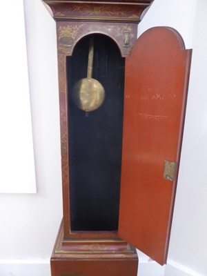 Lot 675 - A Red Chinoiserie Chiming Small Longcase Clock,...