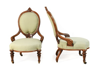 Lot 908 - A Pair of Victorian Walnut-Framed Nursing...