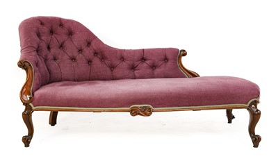 Lot 1189 - A Victorian Walnut Chaise Longue, upholstered...