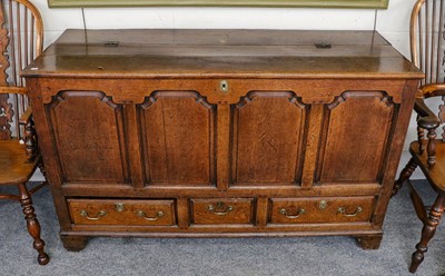 Lot 1224 - An George III oak mule chest, 152cm by 57cm by...