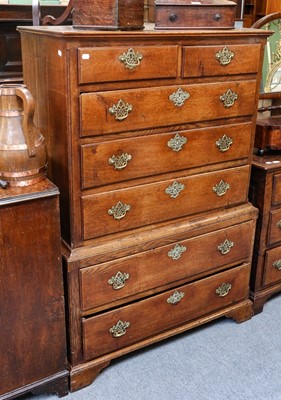 Lot 1293 - A George II oak chest on chest, 102cm by 54cm...