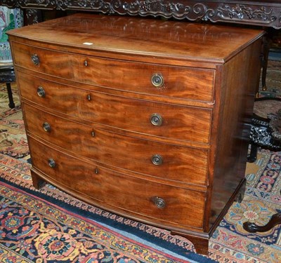 Lot 1183 - A Regency Mahogany Bowfront Chest of Drawers, 2nd quarter 19th century, with four long...