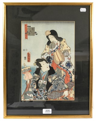 Lot 205 - Toyokuni III (1786-1864) Prince Genji with a...