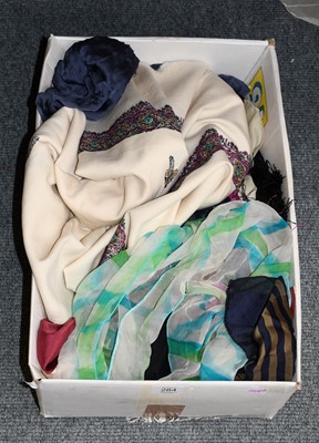 Lot 264 - Assorted silk and other scarves, including:...