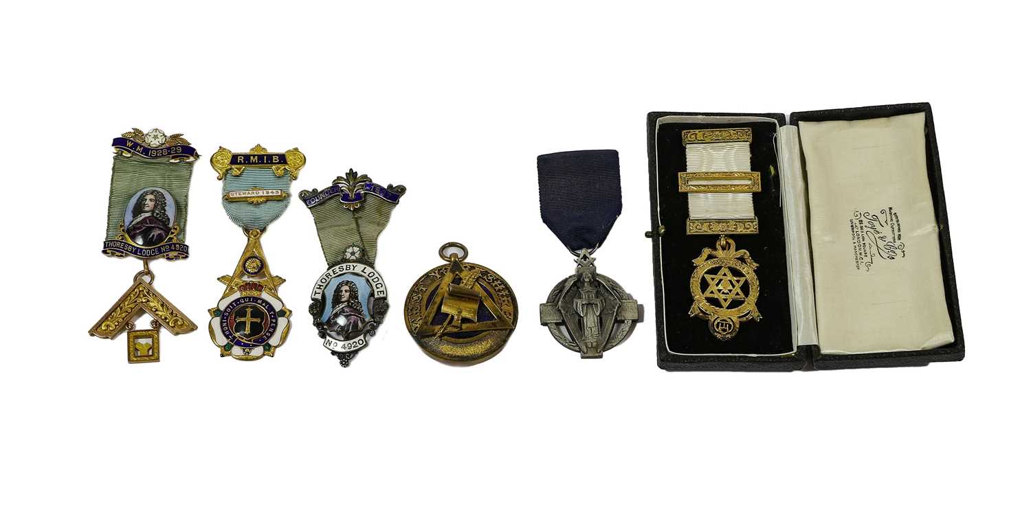 Lot 2046 - A Collection of Six Masonic Jewels, comprising...