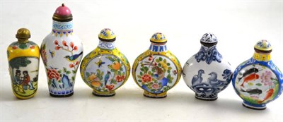 Lot 76 - Six Chinese enamel snuff bottles of recent date