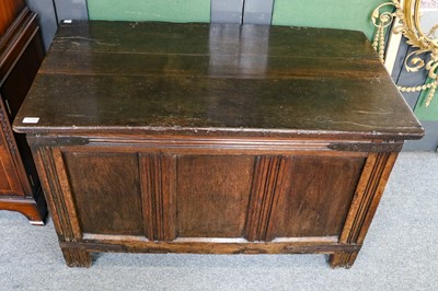 Lot 1258 - An 18th century three panel oak coffer 107cm...